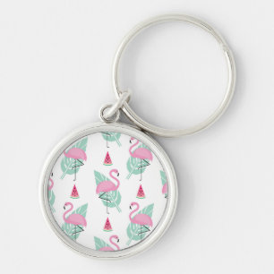 Flamingo & Watermelon Pastel Pattern Keychain