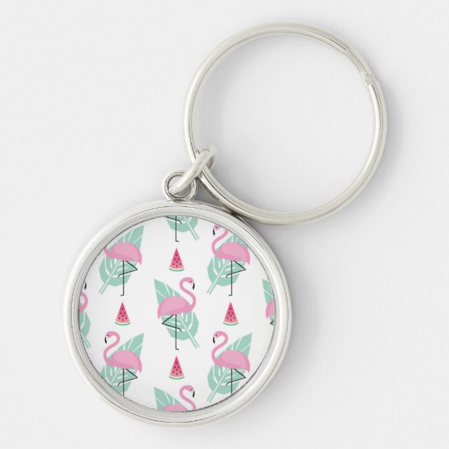 Flamingo & Watermelon Pastel Pattern Keychain (Front)
