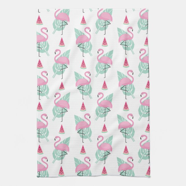 Flamingo & Watermelon Pastel Pattern Kitchen Towel (Vertical)