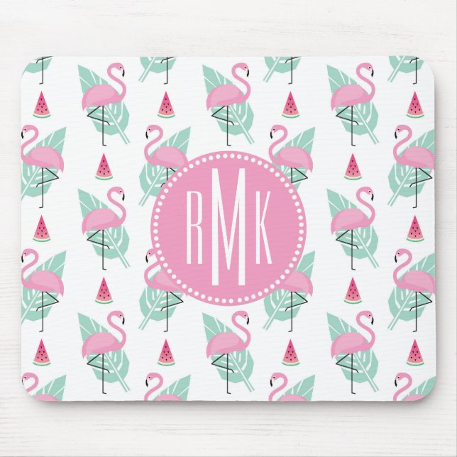 Flamingo & Watermelon Pastel Pattern Mouse Pad (Front)