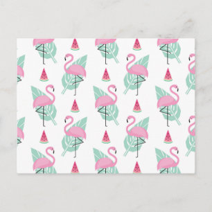 Flamingo & Watermelon Pastel Pattern Postcard