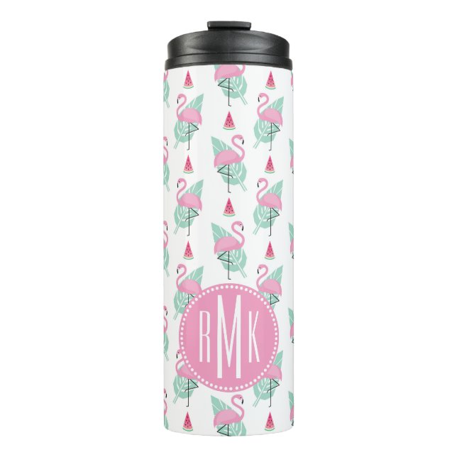 Flamingo & Watermelon Pastel Pattern Thermal Tumbler (Front)