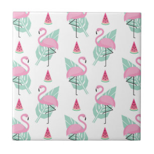 Flamingo & Watermelon Pastel Pattern Tile