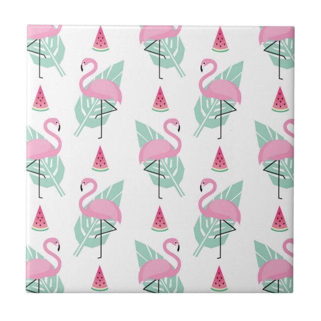 Flamingo & Watermelon Pastel Pattern Tile (Front)