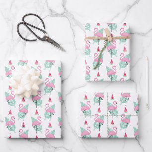 Flamingo & Watermelon Pastel Pattern Wrapping Paper Sheet
