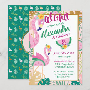 Flamingo & Watermelon Tropical Birthday Invitation