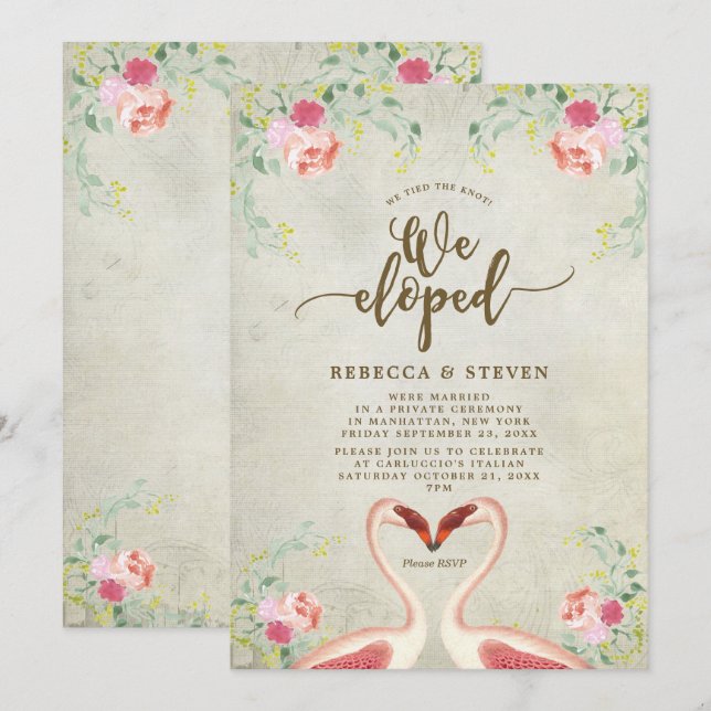 flamingo we tied the knot we eloped invitation (Front/Back)