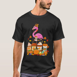 Flamingo Wearing Hat Fall Coffee Cups Lover T-Shirt