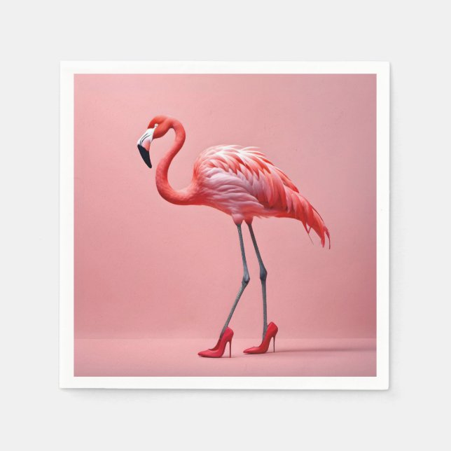 Flamingo Wearing Red High Heels Napkin (Front)