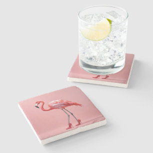 Flamingo Wearing Red High Heels Stone Coaster