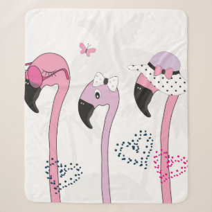 Flamingo wearing sunglasses and hat in summer. Cut Sherpa Blanket