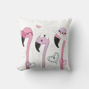 Flamingo wearing sunglasses and hat in summer. Cut Throw Pillow