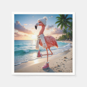 Flamingo Wearing Winter Boots and Scarf Napkin