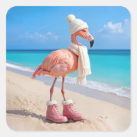 Flamingo Wearing Winter Scarf and Hat