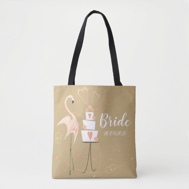 Flamingo Wedding Bride Date peach back Tote Bag (Front)