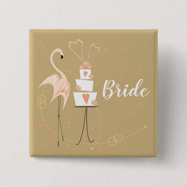 Flamingo Wedding Bride square 2 Inch Square Button (Front)