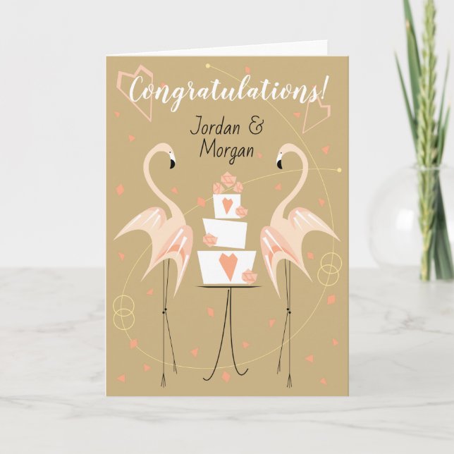 Flamingo Wedding Congratulations Names Card (Front)