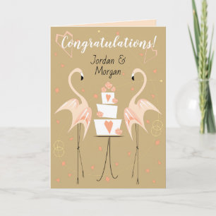 Flamingo Wedding Congratulations Names peach Card