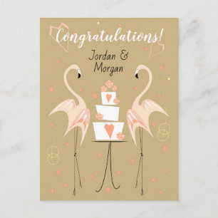 Flamingo Wedding Congratulations Names peach Postcard