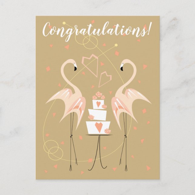 Flamingo Wedding Congratulations postcard portrait (Front)