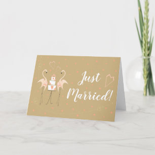 Flamingo Wedding Just Married landscape Card