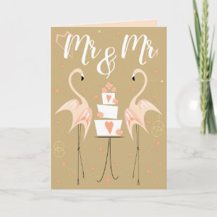 Flamingo Wedding Mr & Mr Text peach inside Card