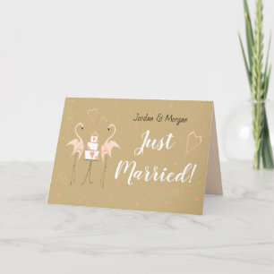 Flamingo Wedding Names Just Married peach Card