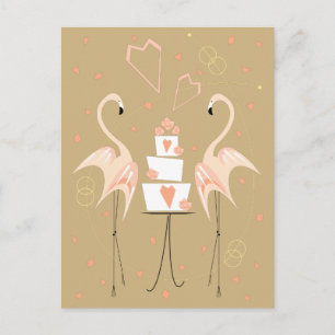 Flamingo Wedding peach portrait Postcard