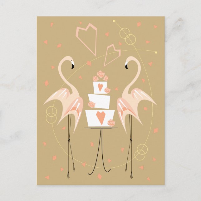 Flamingo Wedding peach portrait Postcard (Front)