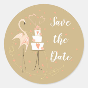 Flamingo Wedding Save the Date round Classic Round Sticker