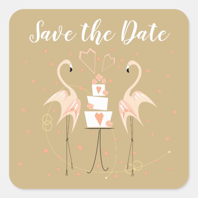 Flamingo Wedding Save the Date square  Square Stic Sticker (Front)