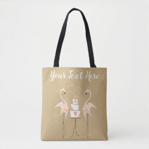 Flamingo Wedding Text peach back Tote Bag