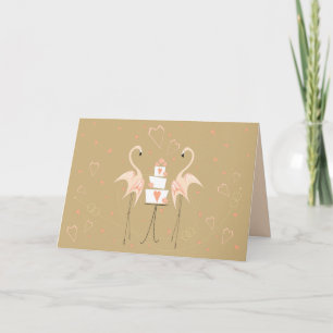 Flamingo Wedding Text peach inside landscape Card