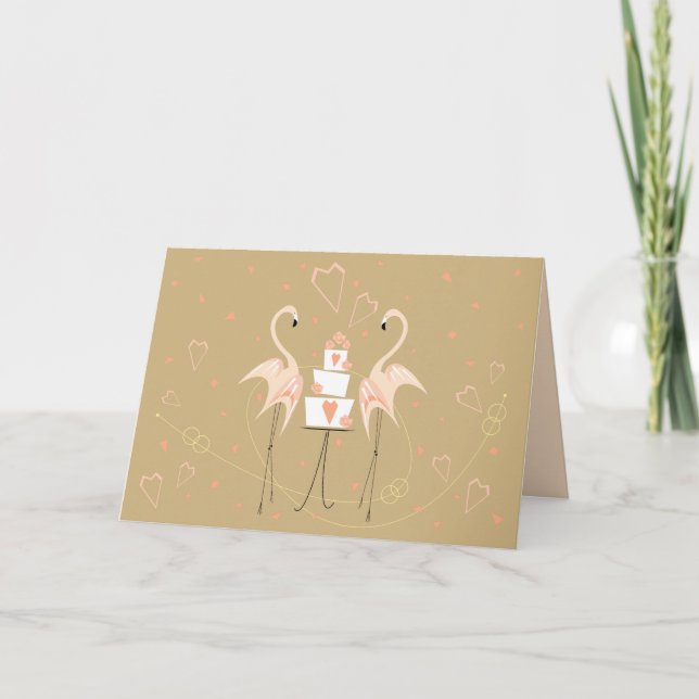 Flamingo Wedding Text peach inside landscape Card (Front)