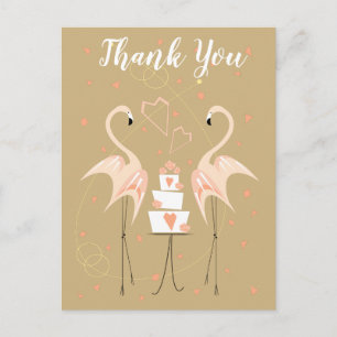 Flamingo Wedding Thank You peach portrait Postcard