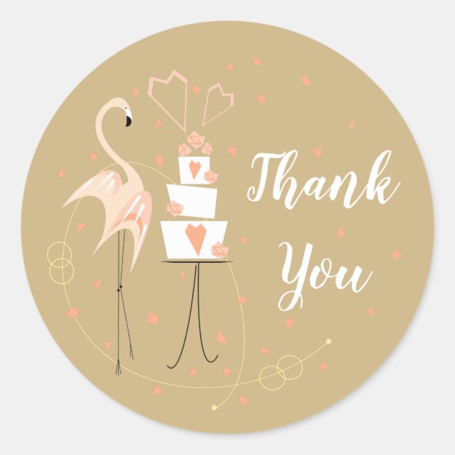 Flamingo Wedding Thank You round  Classic Round St Sticker (Front)