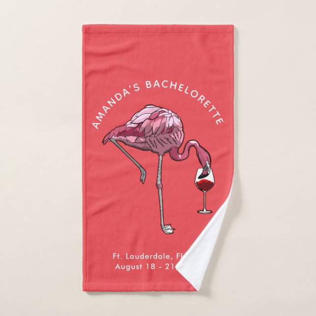 Flamingo Wine Drinker Bachelorette Party Custom Hand Towel (Hand Towel)