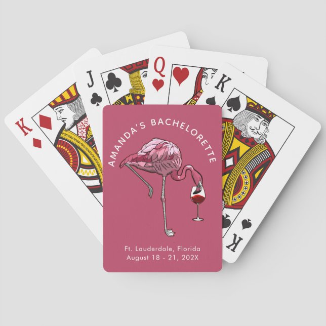 Flamingo Wine Drinker Custom Bachelorette Party Playing Cards (Back)
