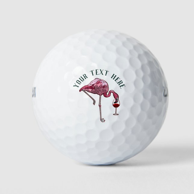 Flamingo Wine Drinker Novelty Gifts Custom Golf Balls (Front)