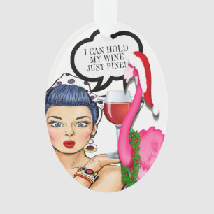 Flamingo Wine Pop Art Ornament #holidayZ