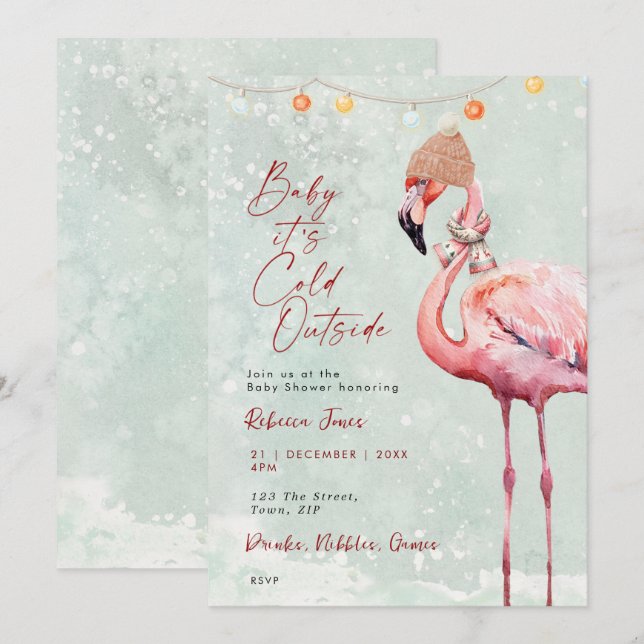 flamingo winter baby shower invitation (Front/Back)