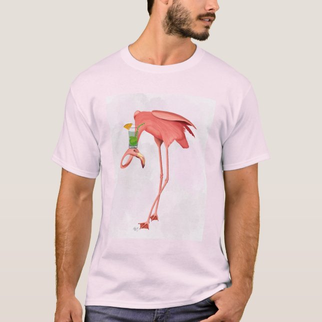 Flamingo with a Cocktail T-Shirt (Front)