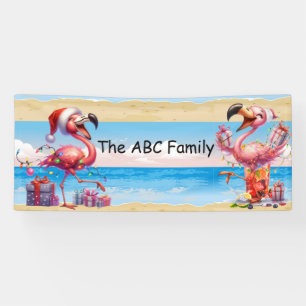 Flamingo with Christmas Tree for Christmas in July Banner