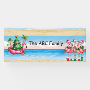Flamingo with Christmas Tree for Christmas in July Banner
