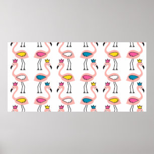 Flamingo with crown seamless pattern. poster