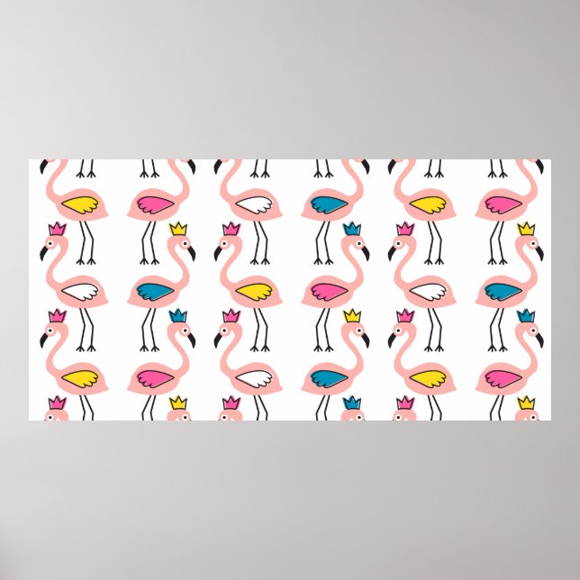 Flamingo with crown seamless pattern. poster (Front)