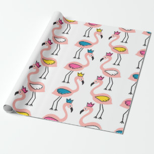 Flamingo with crown seamless pattern. wrapping paper