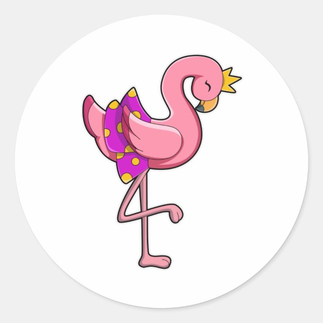 Flamingo with Crown & Skirt Classic Round Sticker (Front)