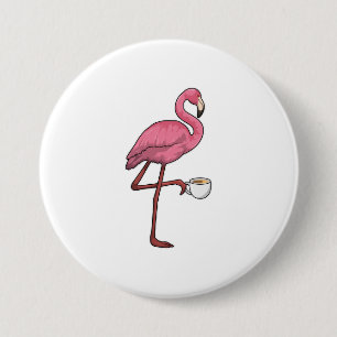 Flamingo with Cup of Coffee 3 Inch Round Button