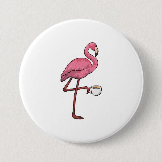 Flamingo with Cup of Coffee 3 Inch Round Button (Front)